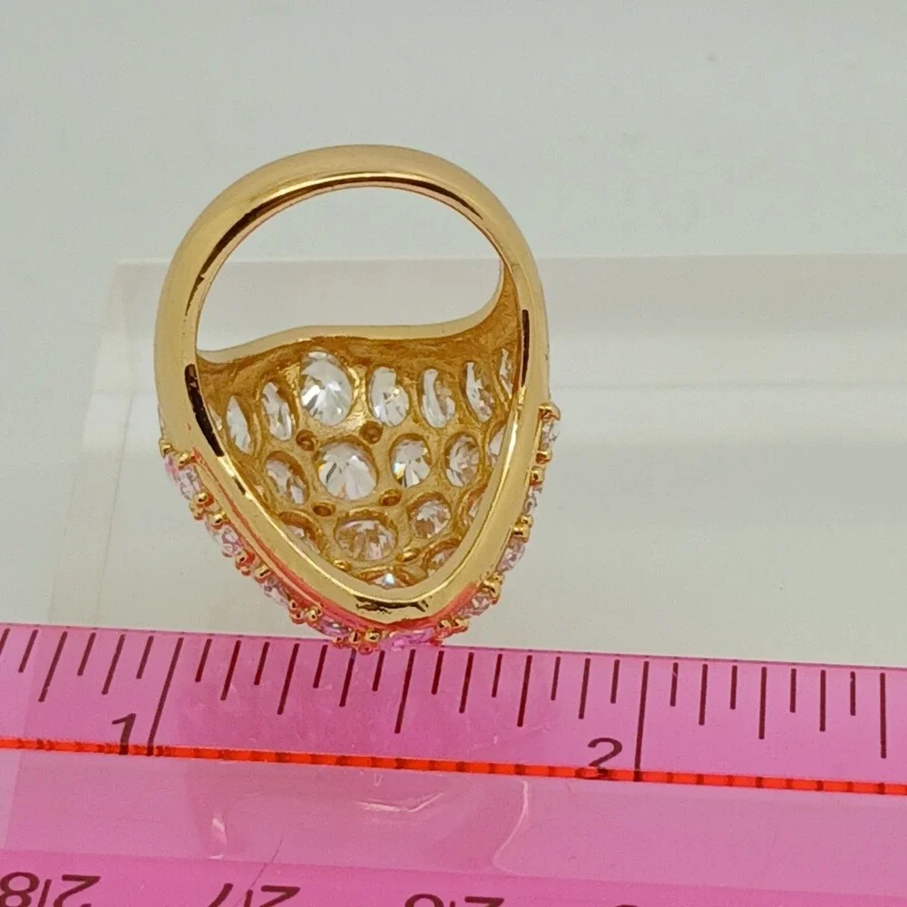 Vintage Huge 90s Oval Cluster Sim Diamond CZ Statement Dome Cocktail Ring Size 9